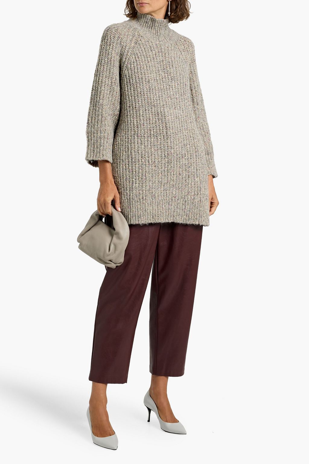 AUTUMN CASHMERE Ribbed marled cotton-blend turtleneck sweater
