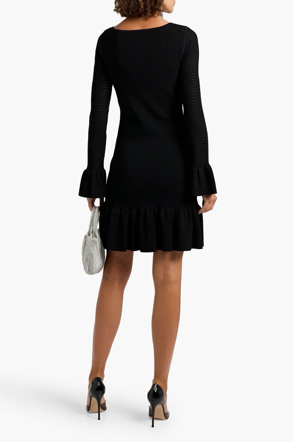 HERVÉ LÉGER Colette ruffled pointelle-knit mini dress