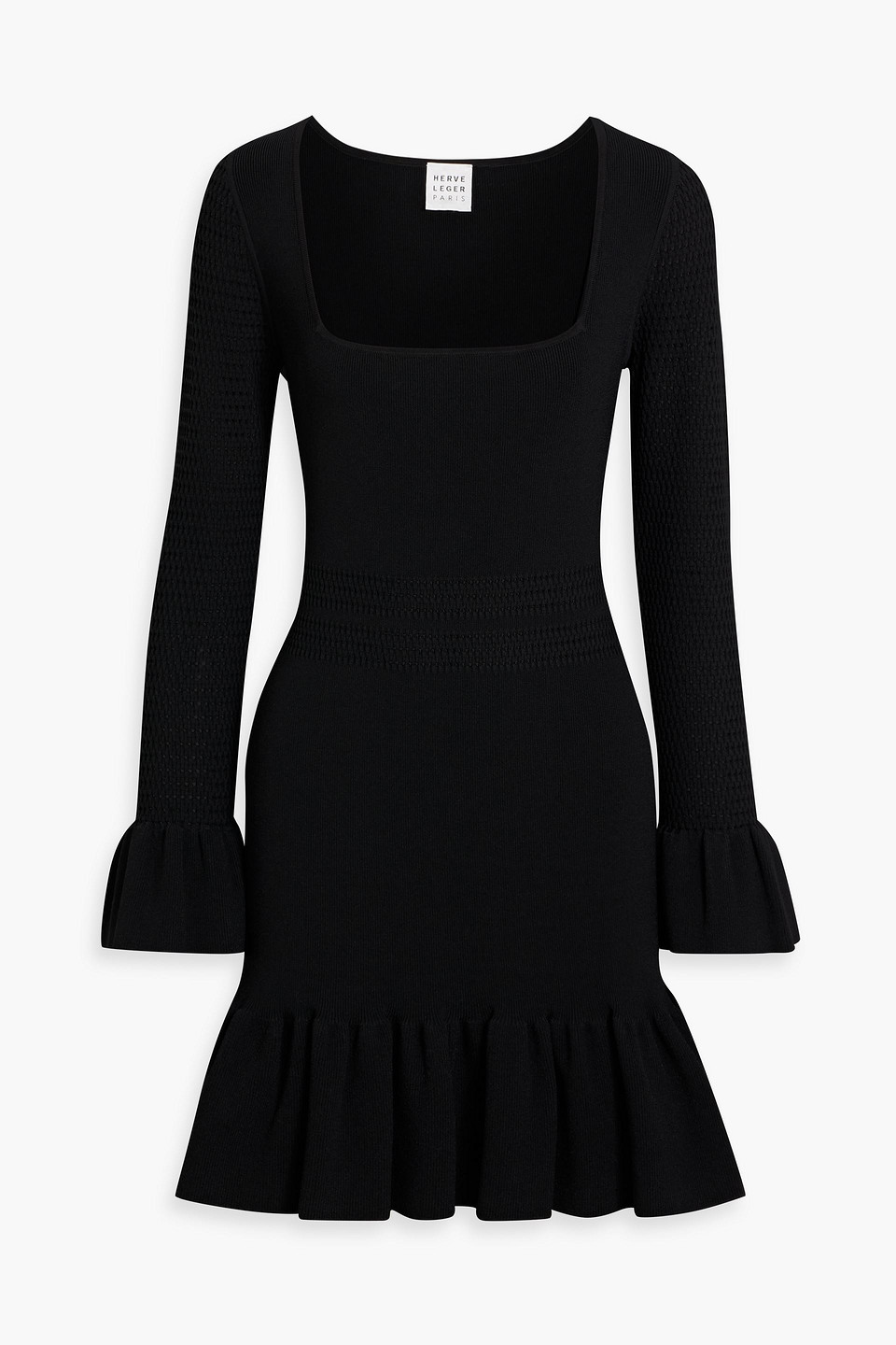 Herve Leger Fluted Stretch-knit Mini Dress In Black