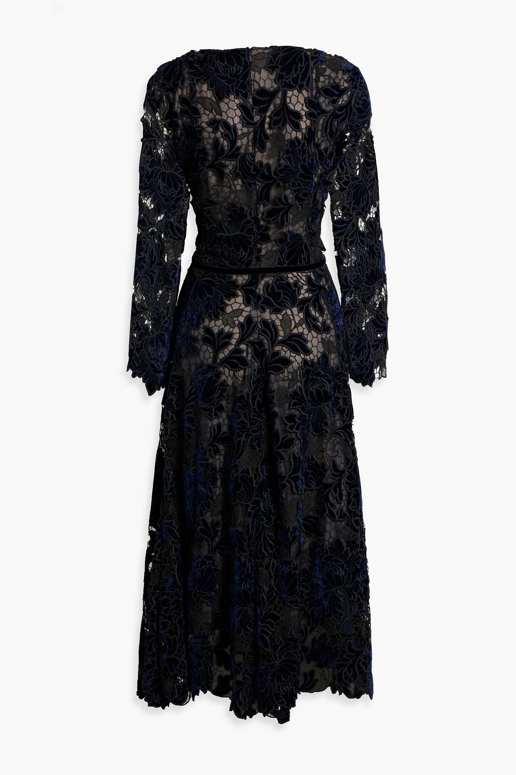 OSCAR DE LA RENTA Guipure lace velvet midi dress