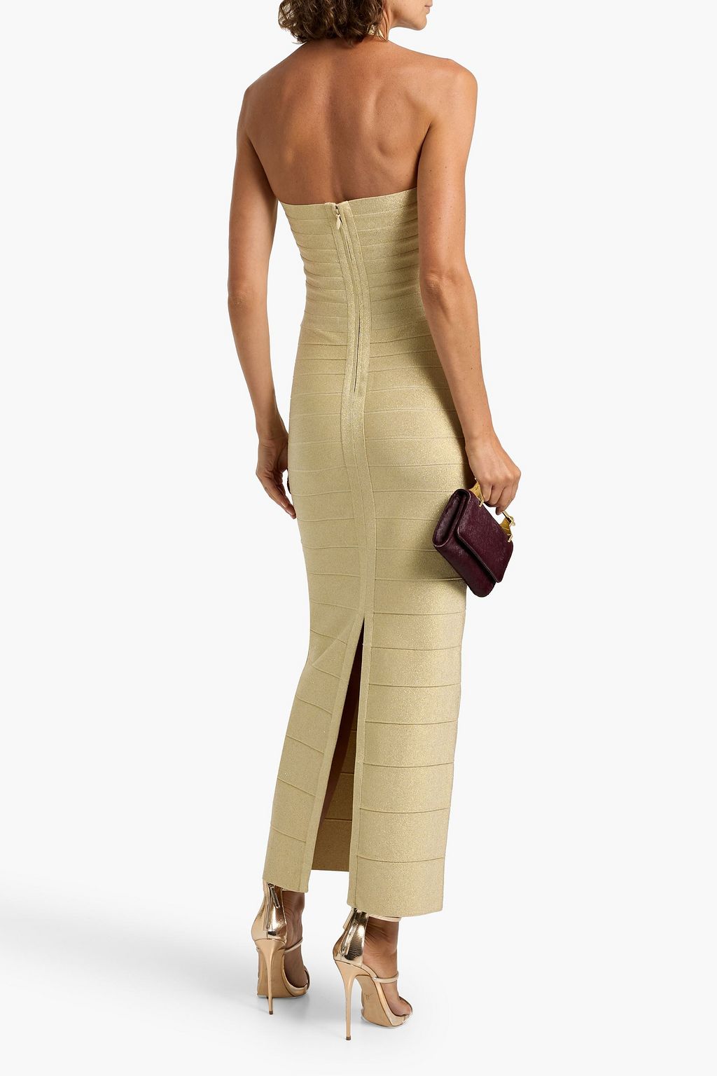 HERVÉ LÉGER Iris metallic bandage halterneck gown