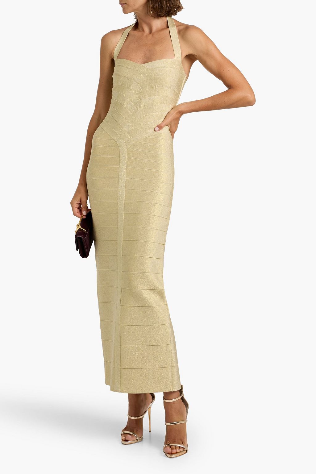 HERVÉ LÉGER Iris metallic bandage halterneck gown