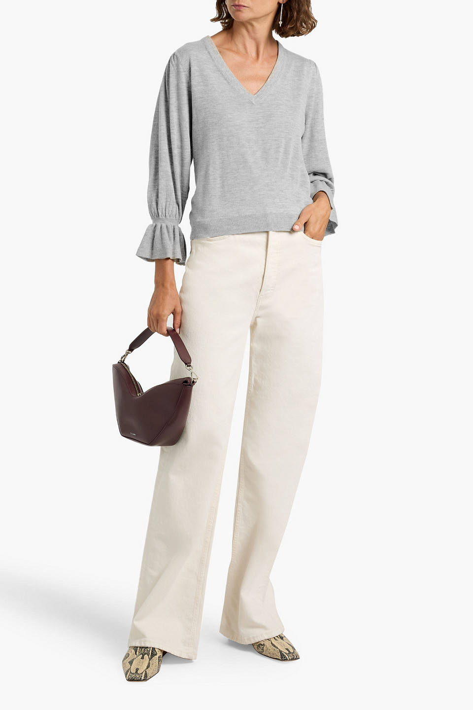 Autumn Cashmere Ruffled Cashmere Sweater In Gray