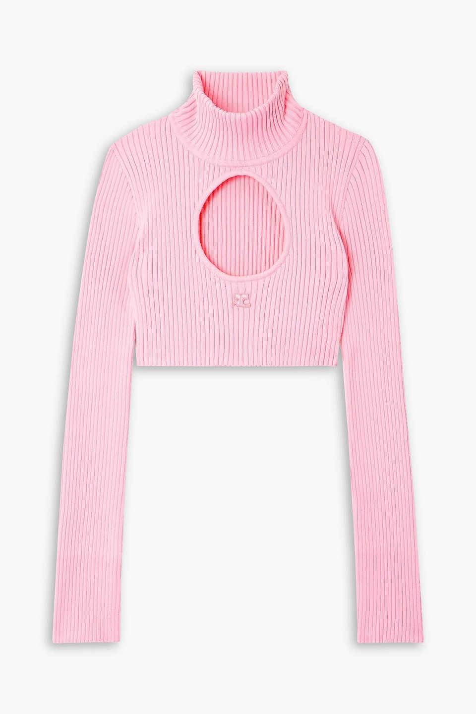 Courrèges Cropped Cutout Ribbed-knit Turtleneck Sweater In Pink