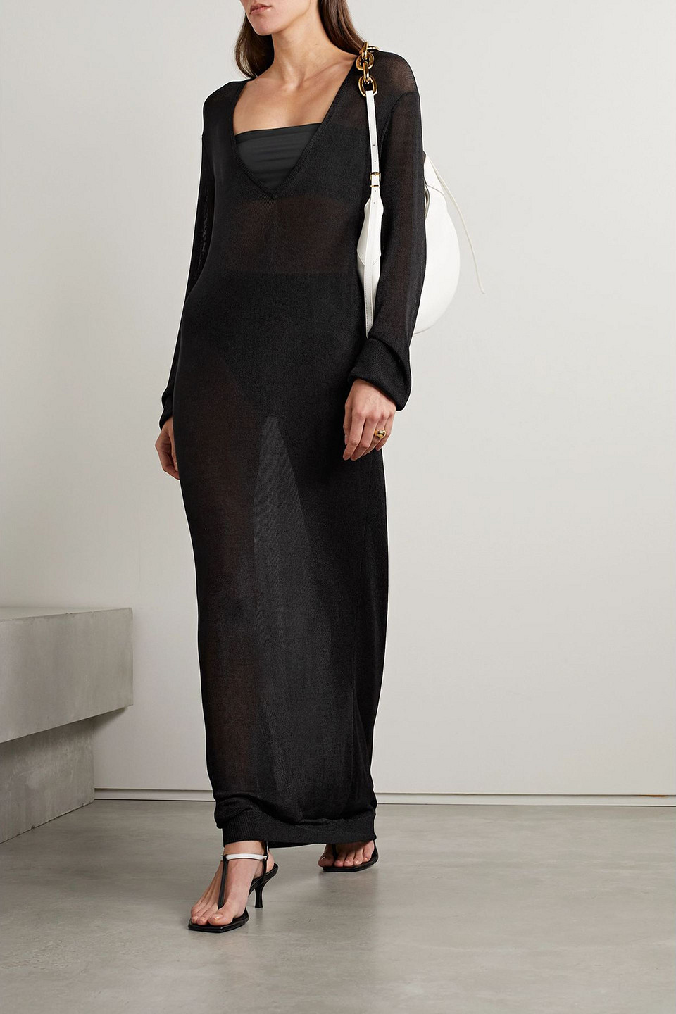Interior The Croft Metallic Knitted Maxi Dress In Black