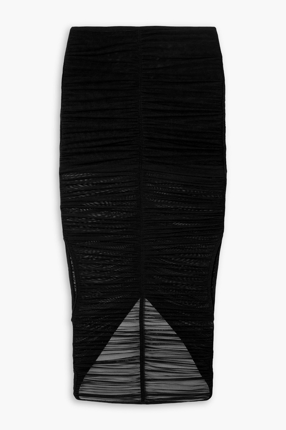 Mugler Cutout Ruched Stretch-tulle Midi Skirt In Black