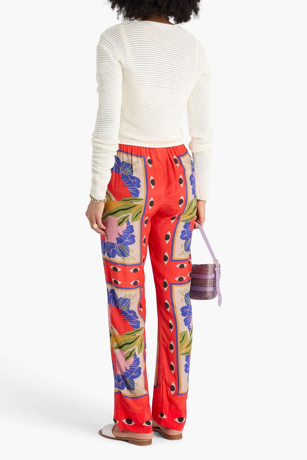 FARM RIO Printed satin-twill tapered pants