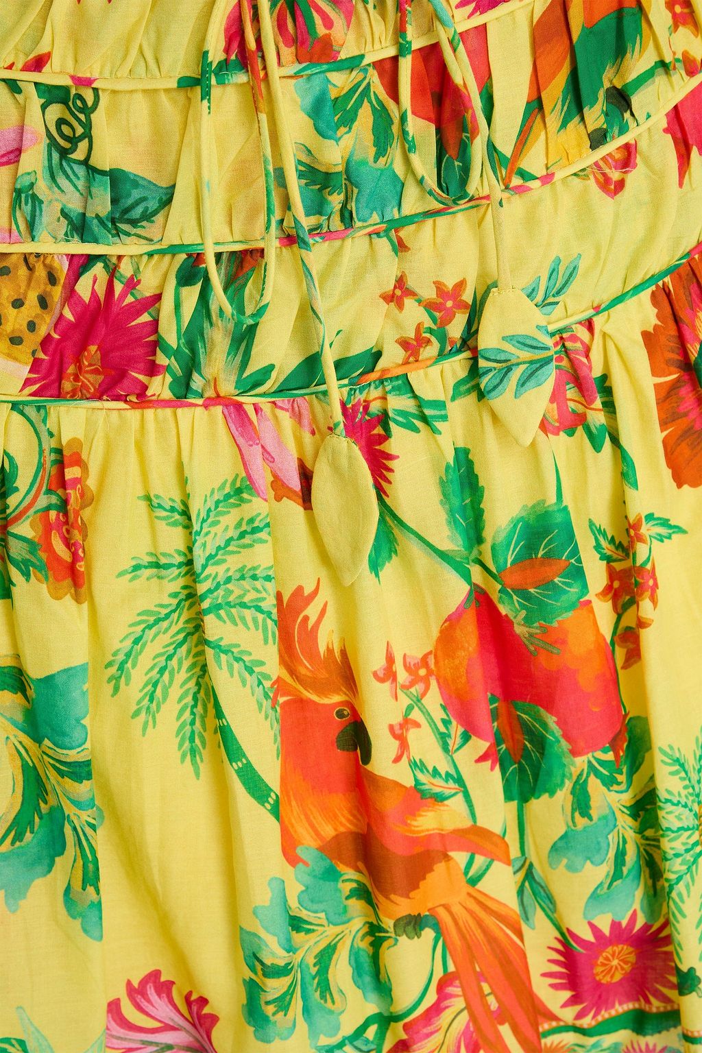 FARM RIO Lace-trimmed floral-print cotton mini skirt