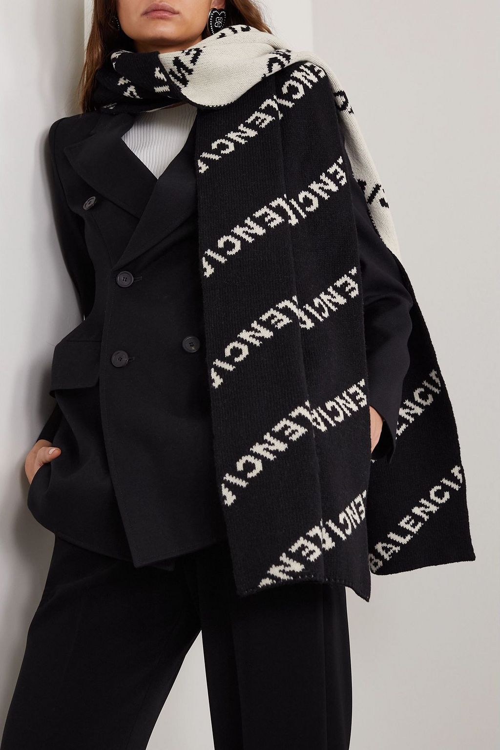 BALENCIAGA Intarsia wool-blend scarf