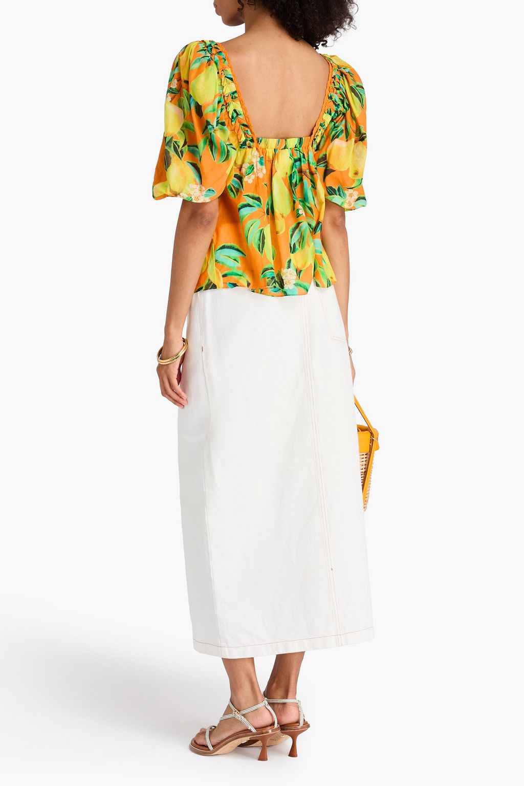 FARM RIO Pleated printed cotton top