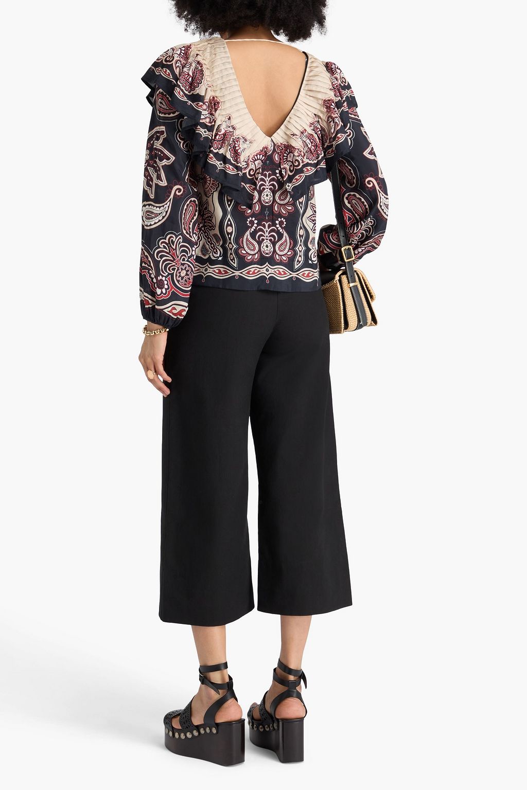 FARM RIO Bow-detailed printed cotton-blend top