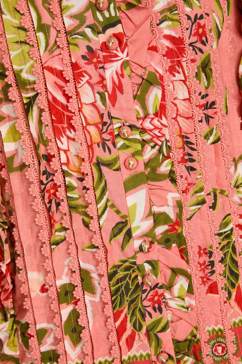 FARM RIO Pintucked floral-print cotton top
