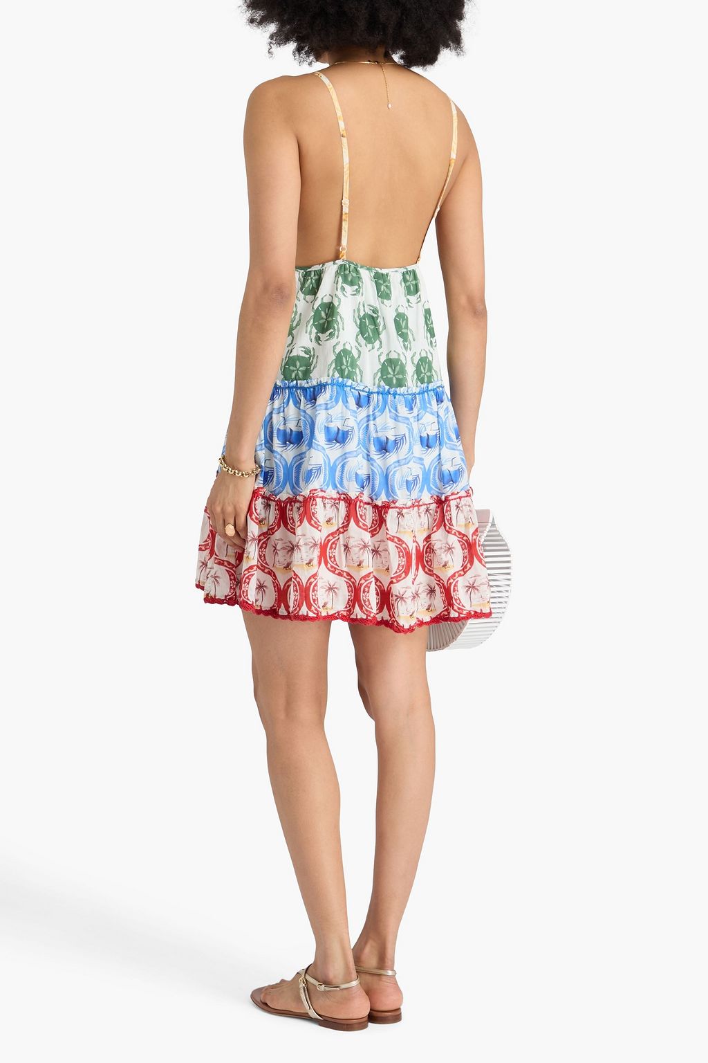 FARM RIO Tiered printed cotton mini dress