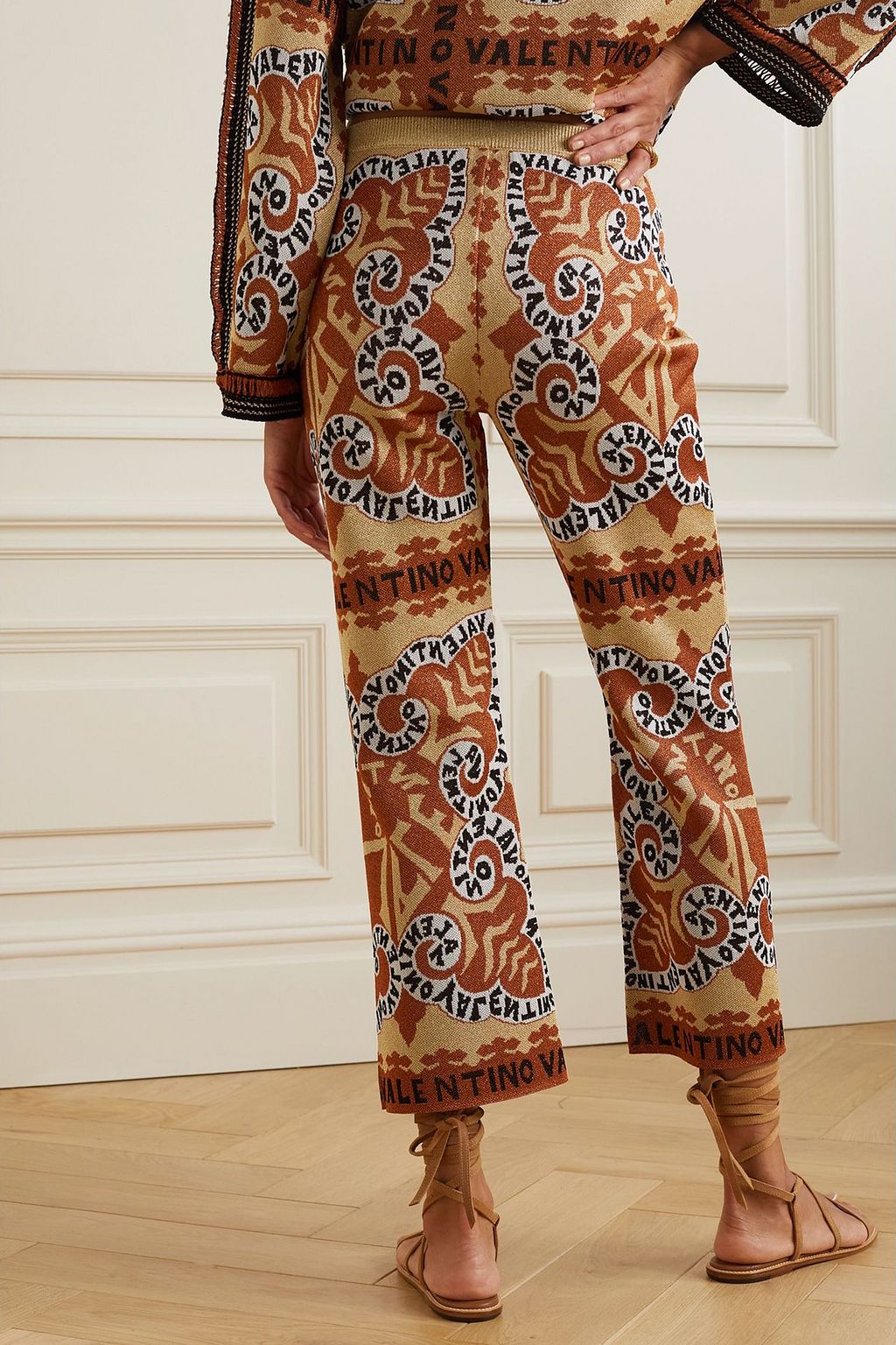 VALENTINO GARAVANI Cropped metallic jacquard-knit bootcut pants