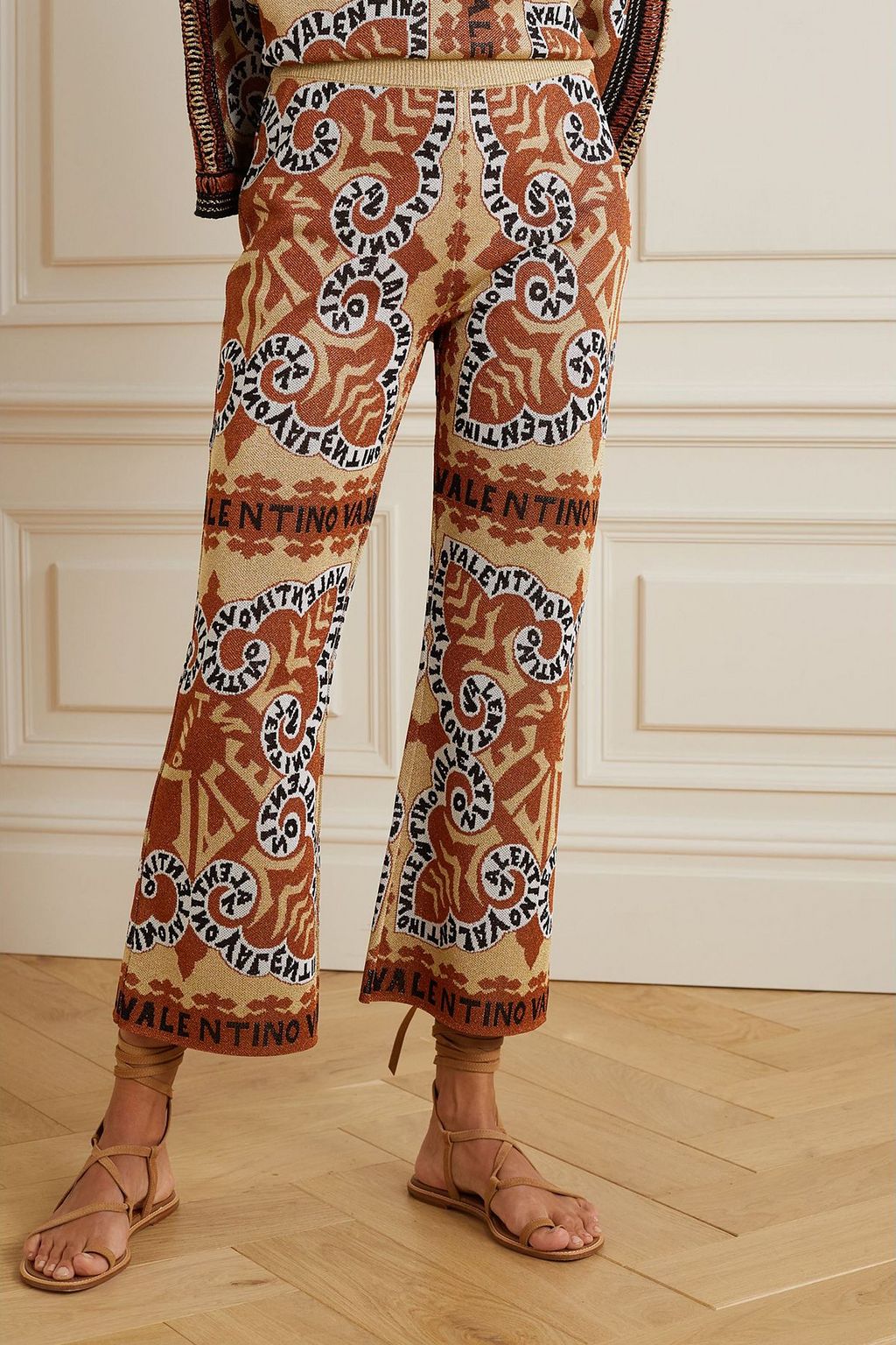 VALENTINO GARAVANI Cropped metallic jacquard-knit bootcut pants