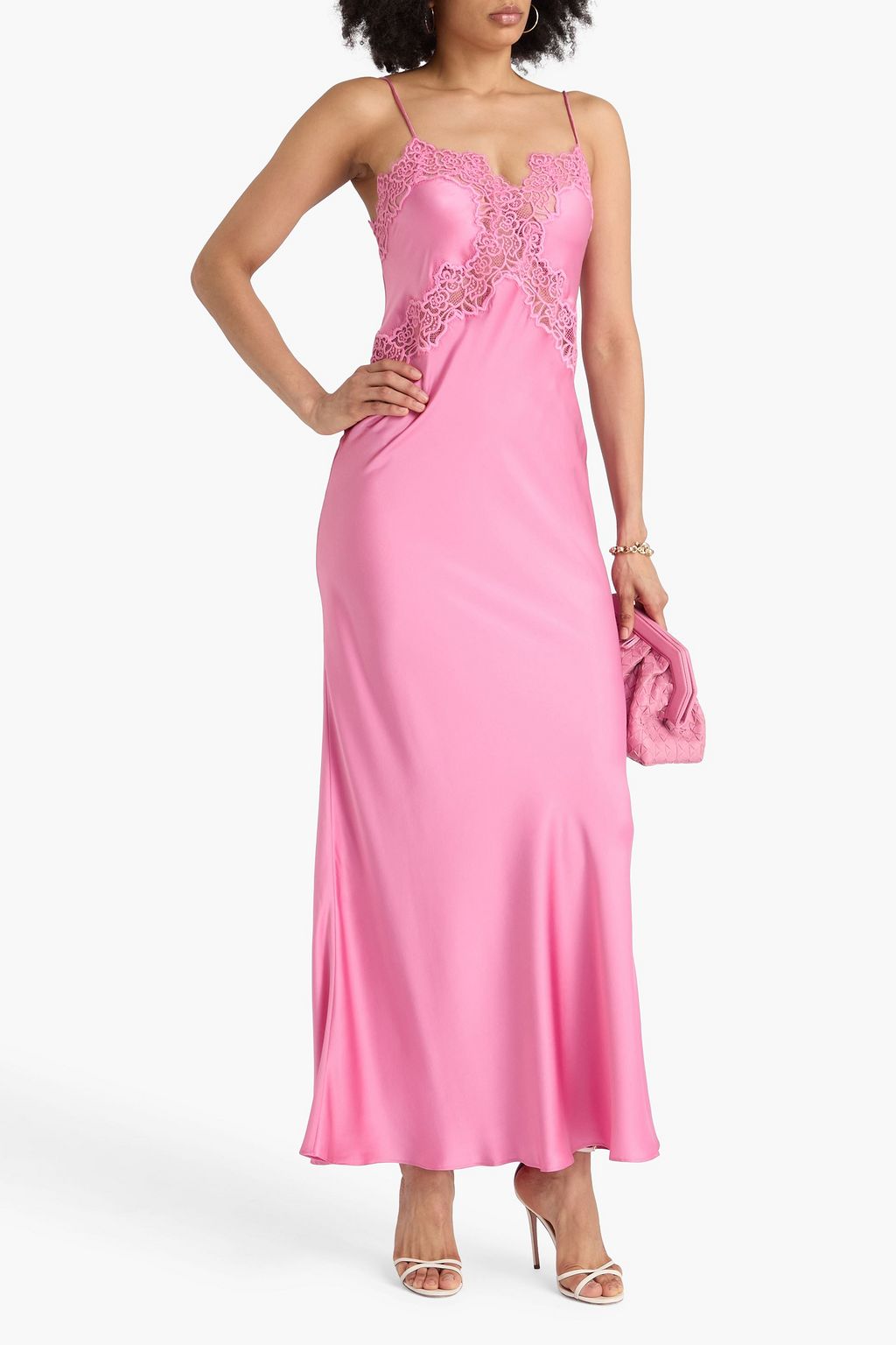 REBECCA VALLANCE Selena lace-trimmed silk-satin maxi slip dress