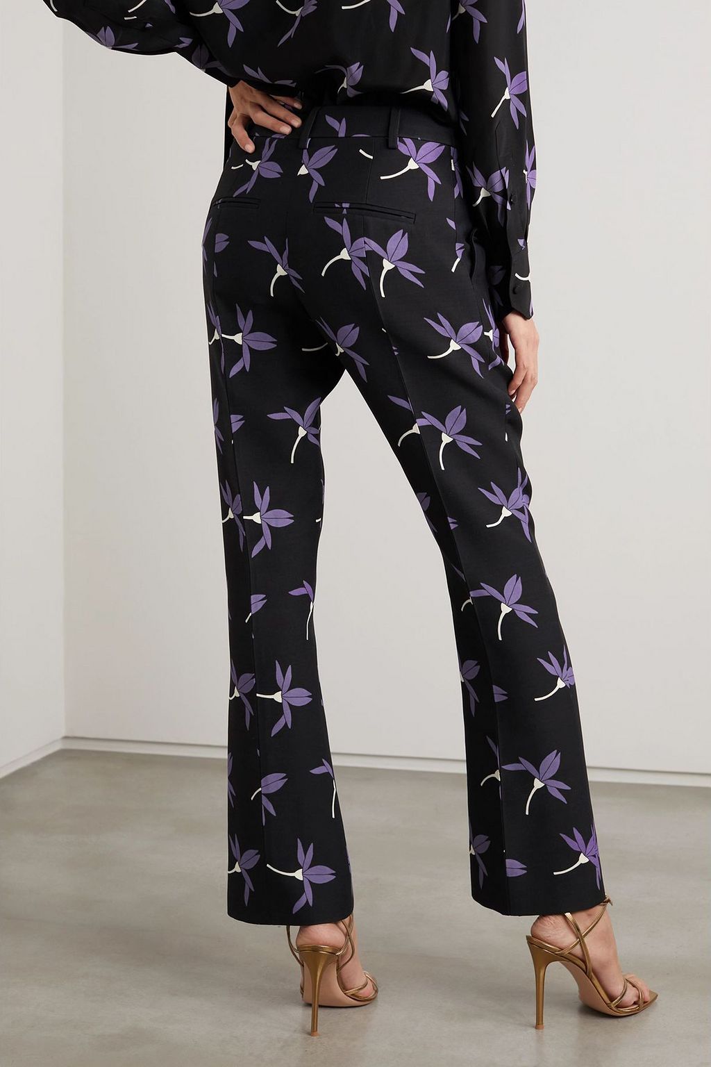 VALENTINO GARAVANI Floral-print wool-blend flared pants