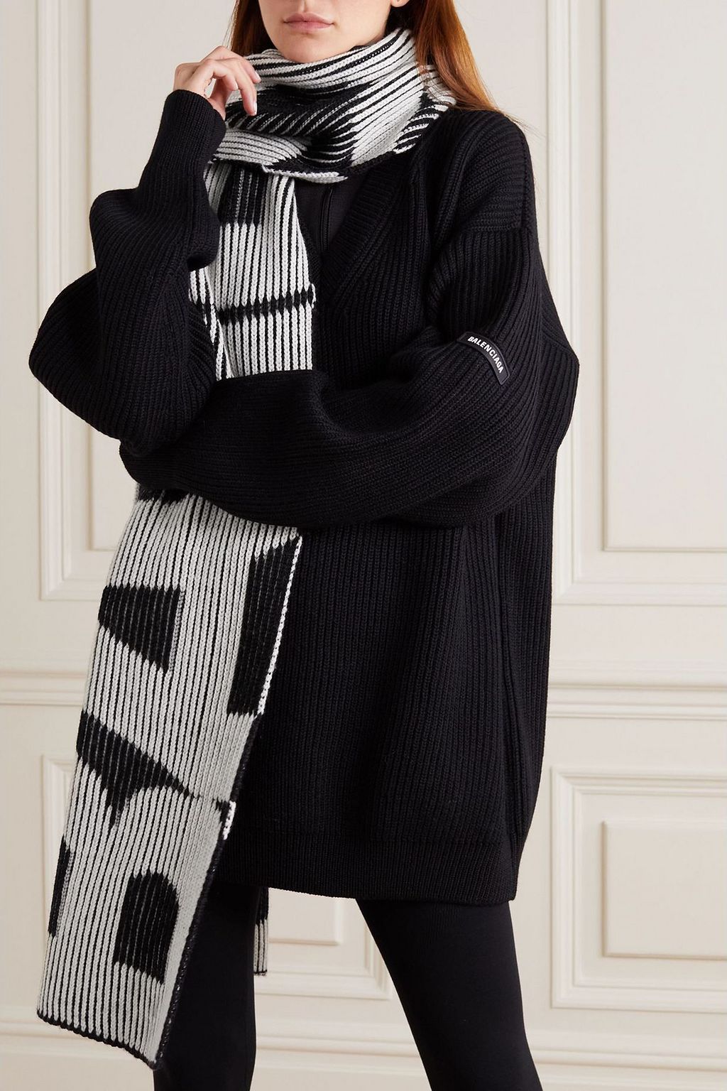 BALENCIAGA Intarsia ribbed wool scarf