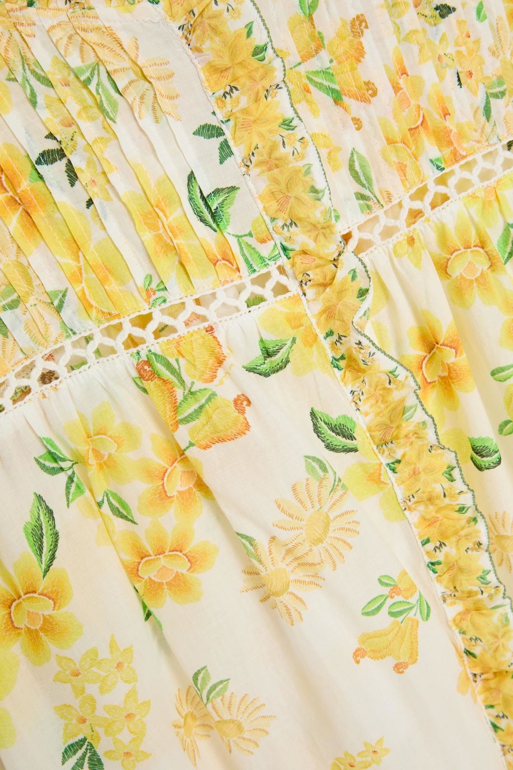 FARM RIO Pintucked floral-print cotton top