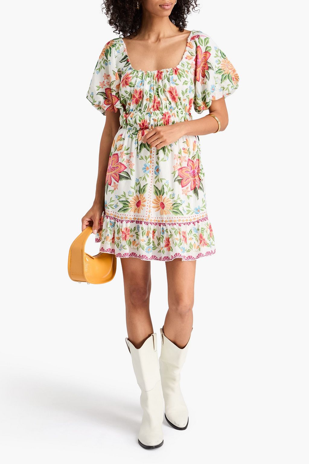 FARM RIO Floral-print cotton-blend mini dress