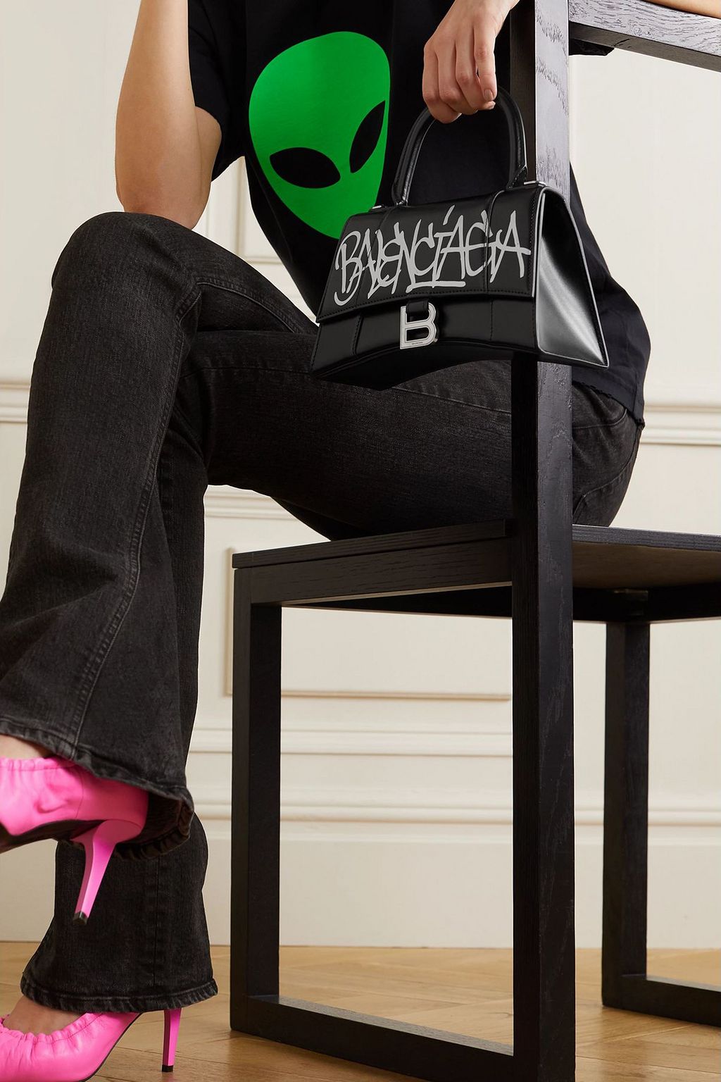 BALENCIAGA Hourglass small printed leather tote