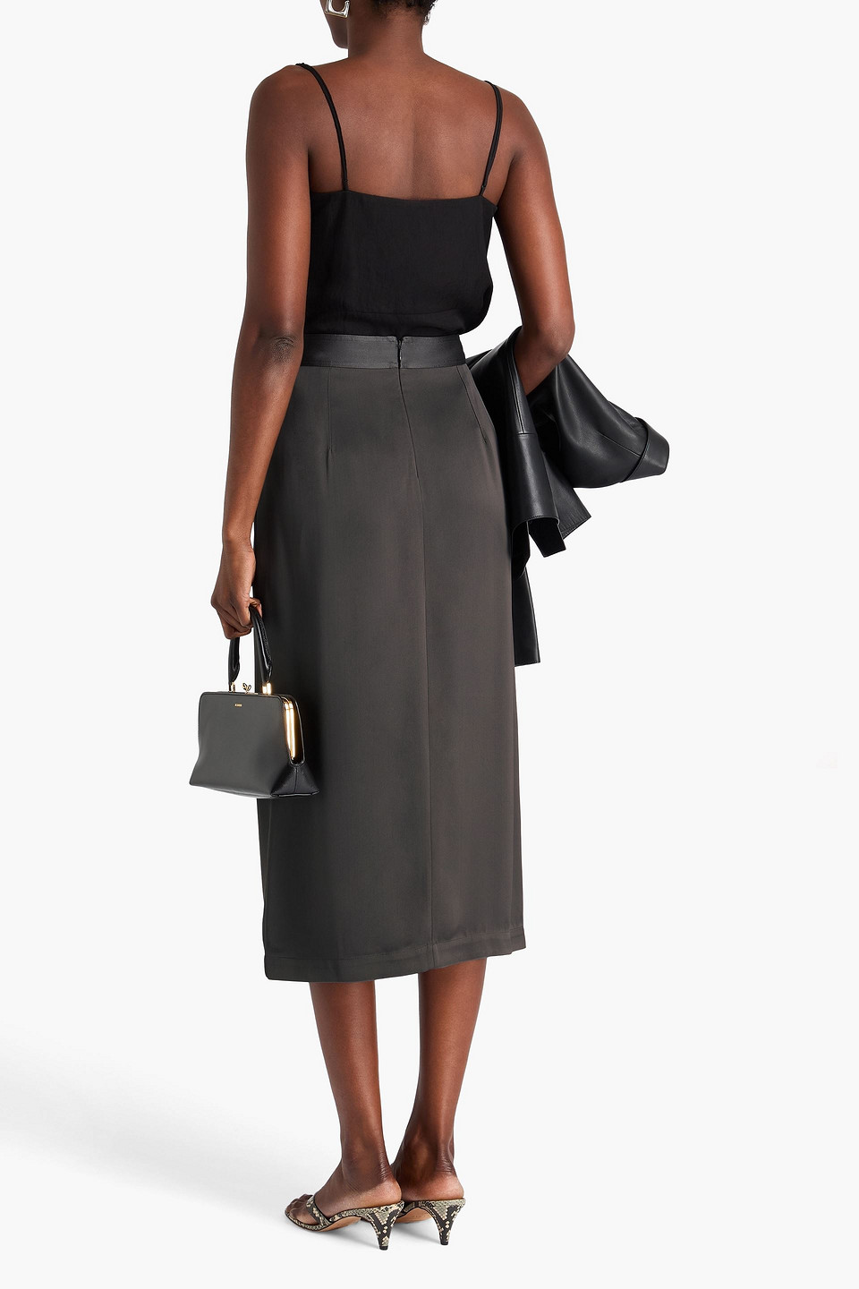 Totême Crepe-satin Midi Skirt In Gray