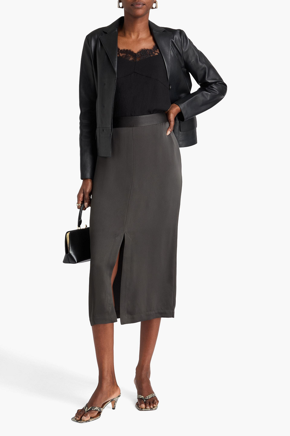 Totême Crepe-satin Midi Skirt In Gray