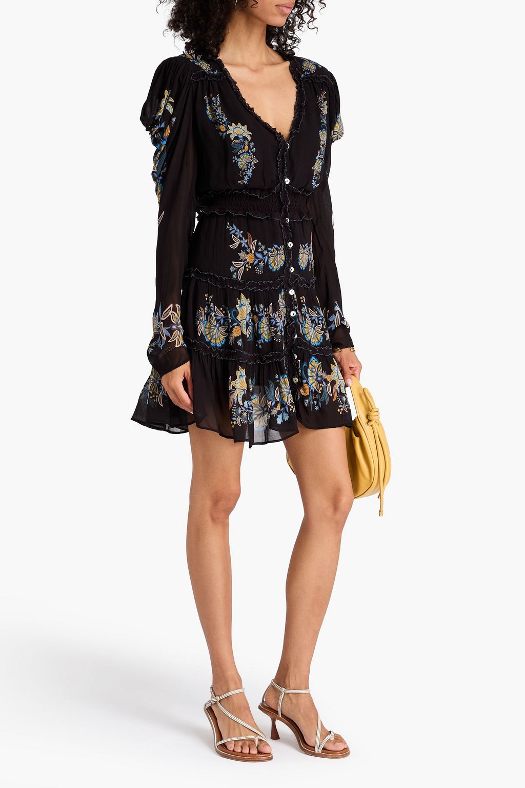 FARM RIO Ruffled floral-print crepe mini dress