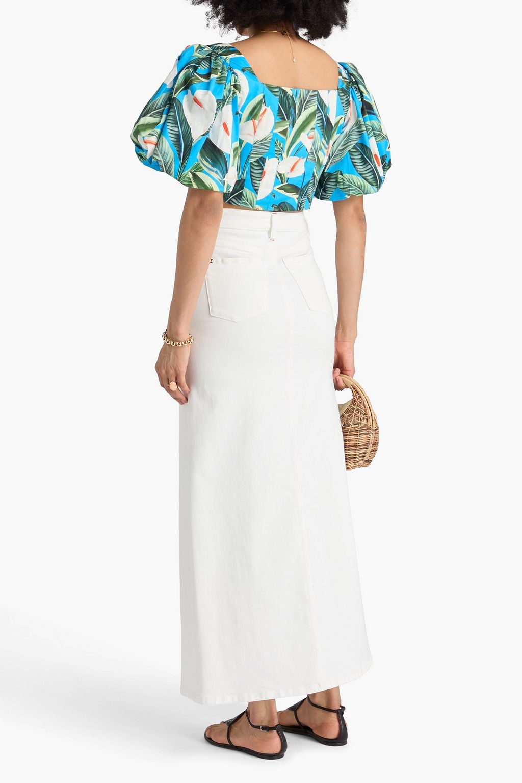 FARM RIO Cropped floral-print cotton top