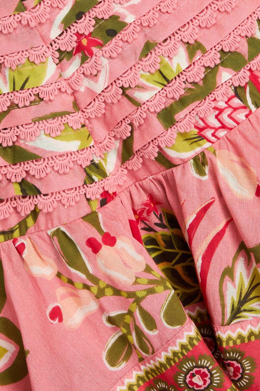 FARM RIO Tiered floral-print cotton mini skirt