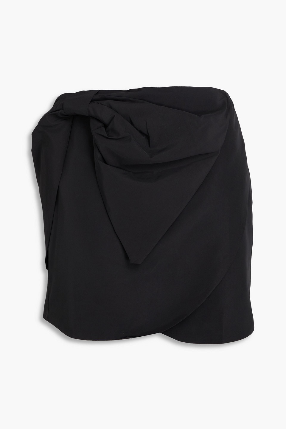 farm rio - wrap-effect bow-detailed taffeta mini skirt - black - xxs
