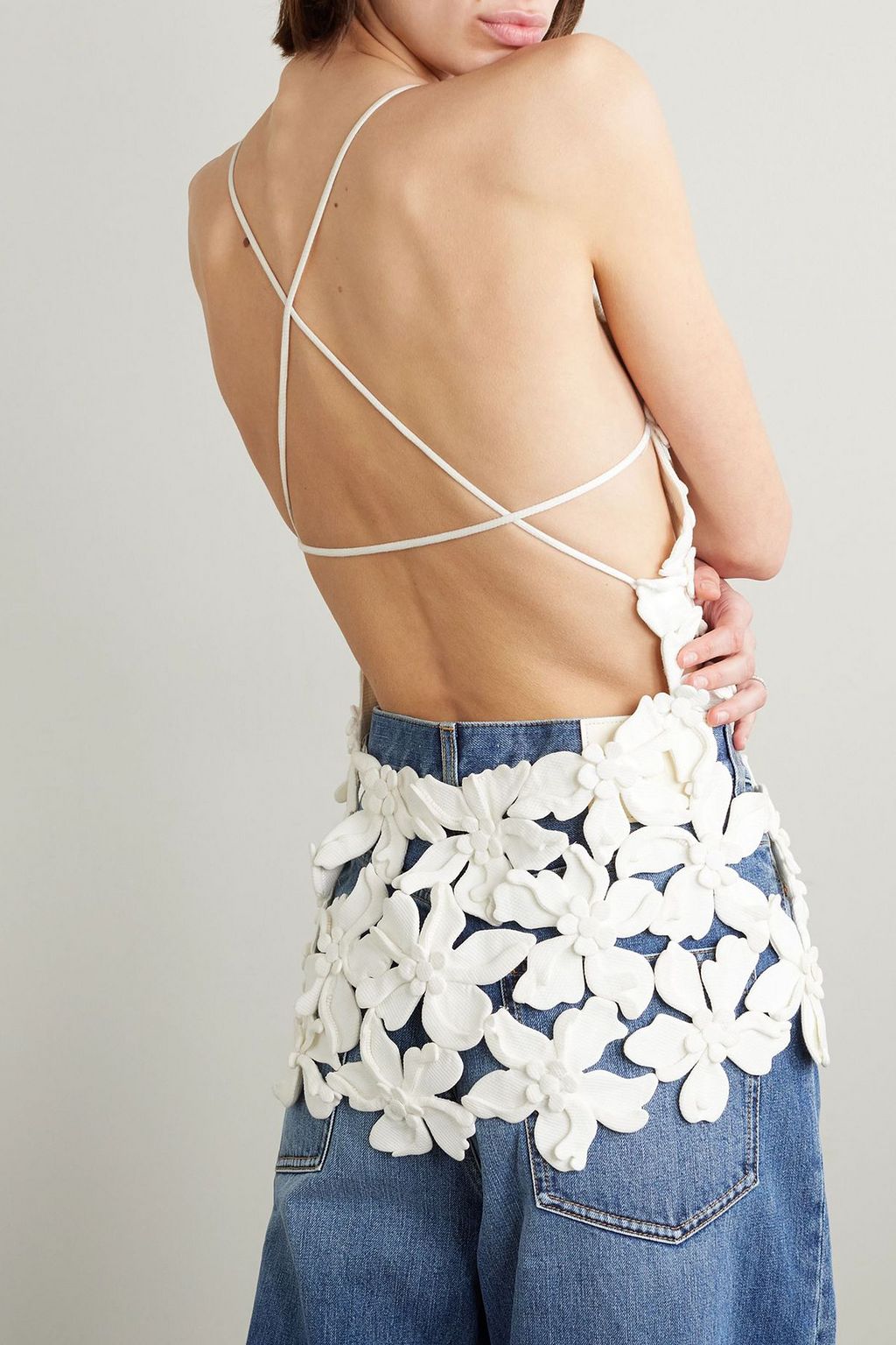 VALENTINO GARAVANI Cutout appliquéd cotton top