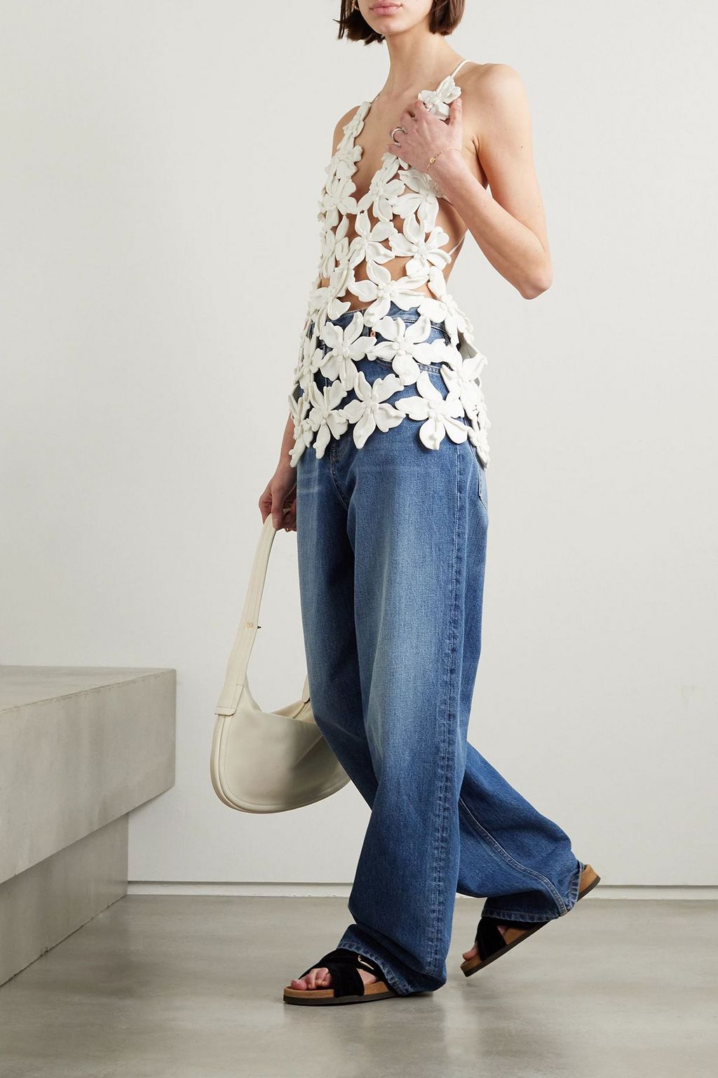 VALENTINO GARAVANI Cutout appliquéd cotton top