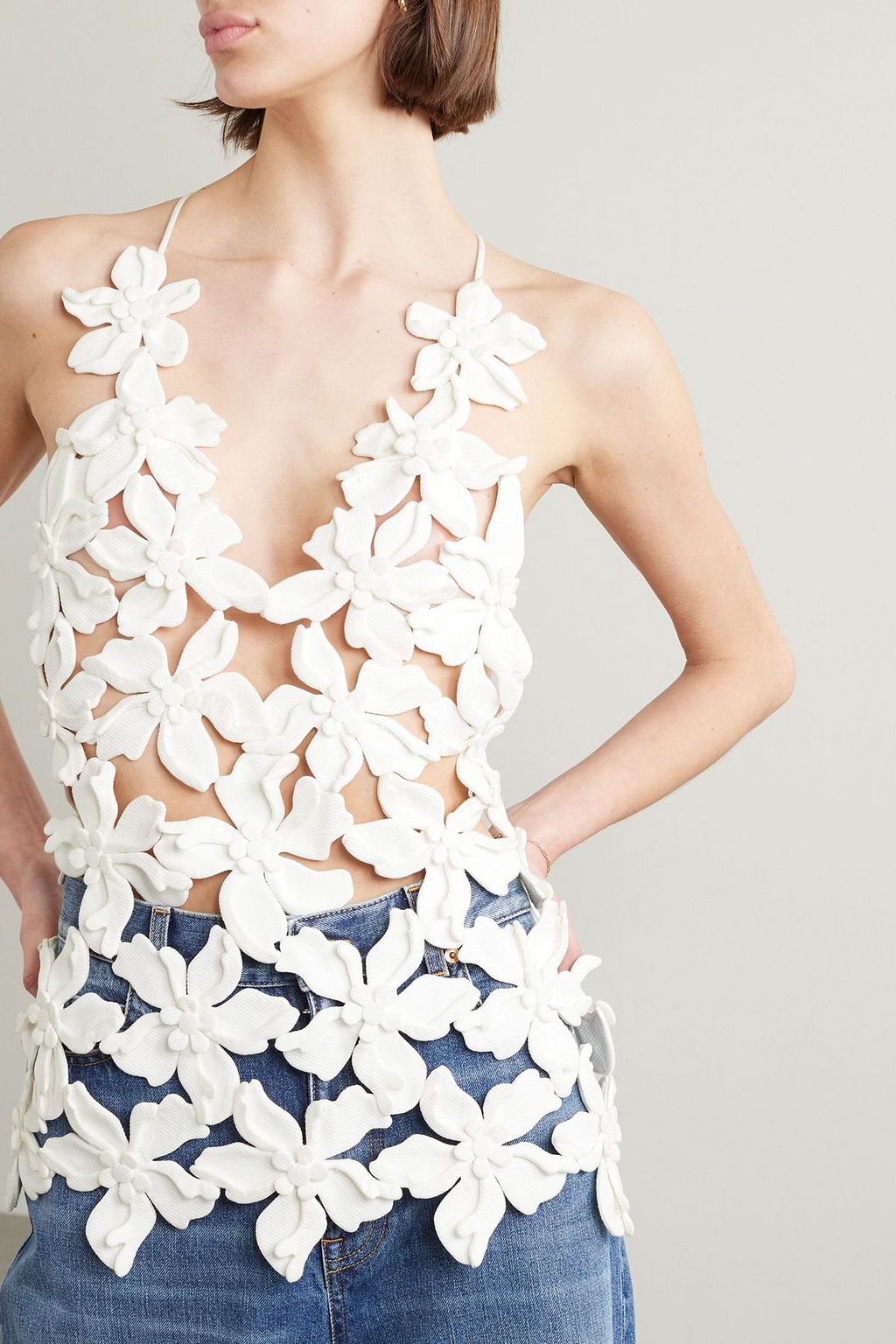 VALENTINO GARAVANI Cutout appliquéd cotton top