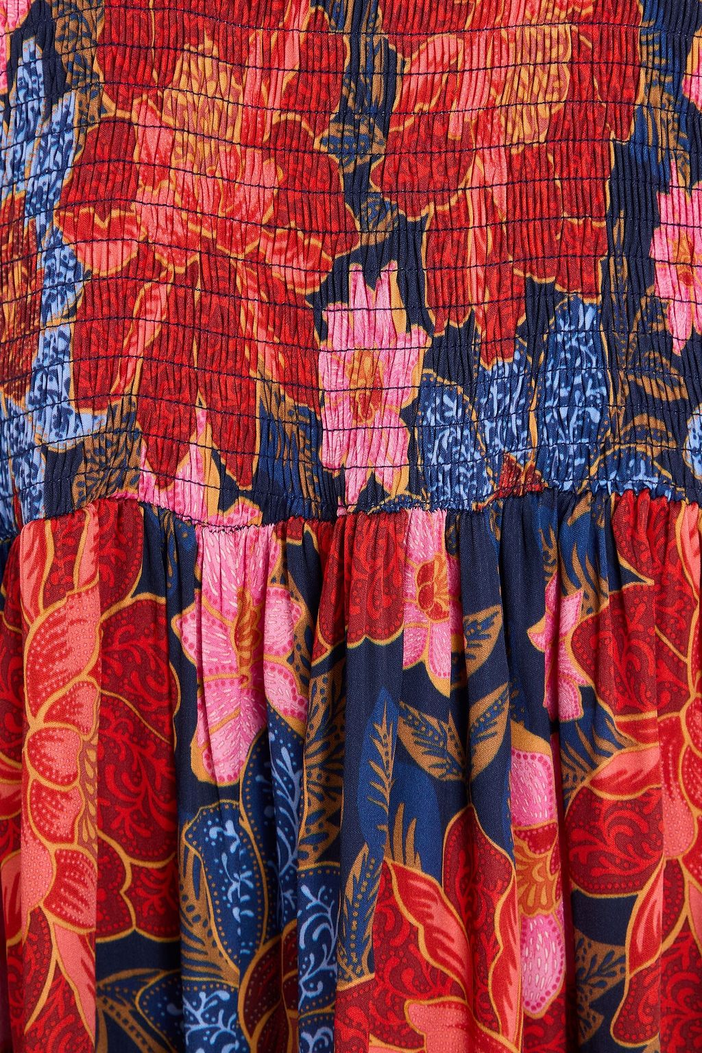FARM RIO Shirred floral-print satin mini dress