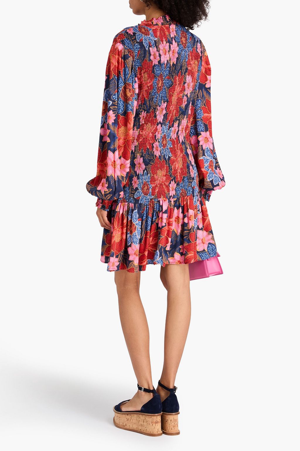 FARM RIO Shirred floral-print satin mini dress