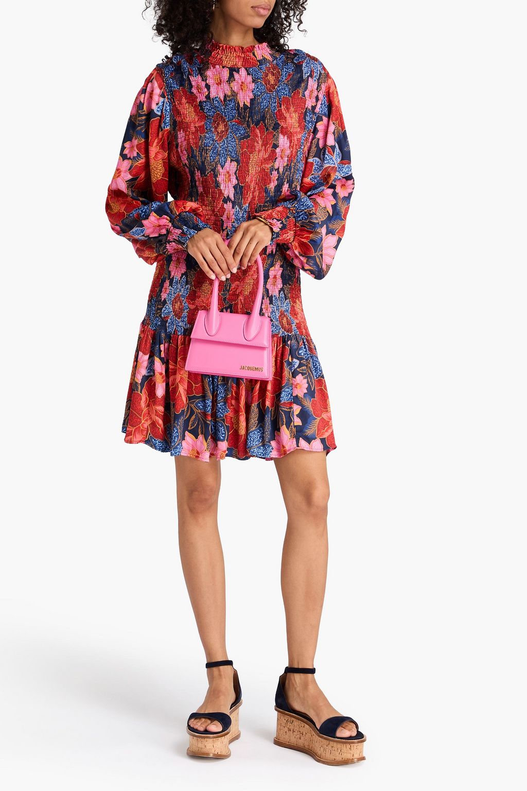 FARM RIO Shirred floral-print satin mini dress