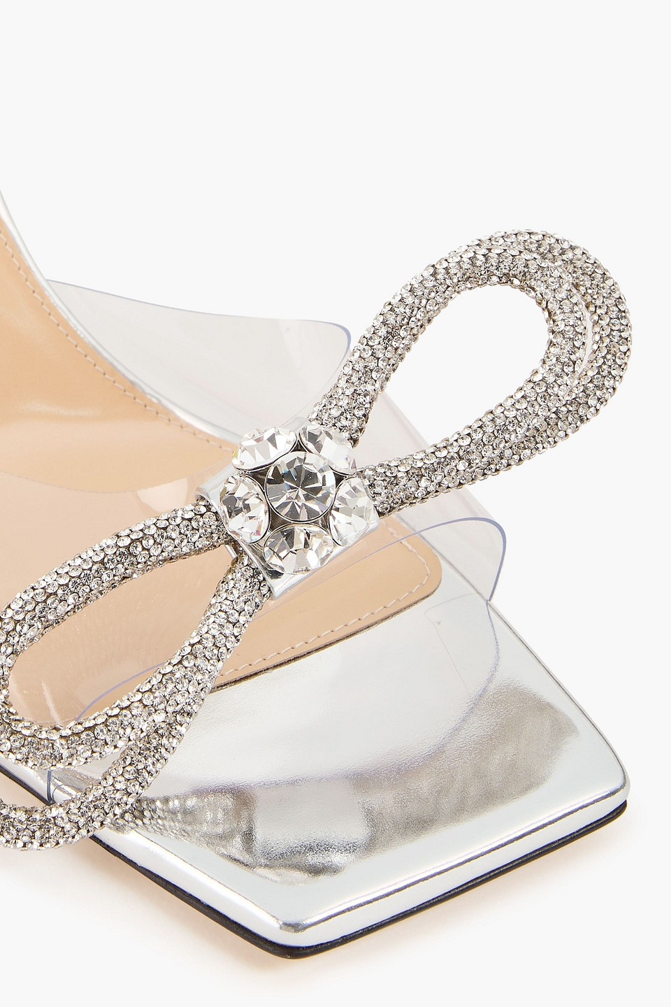 MACH&MACH DOUBLE BOW CRYSTAL-EMBELLISHED PVC MULES
