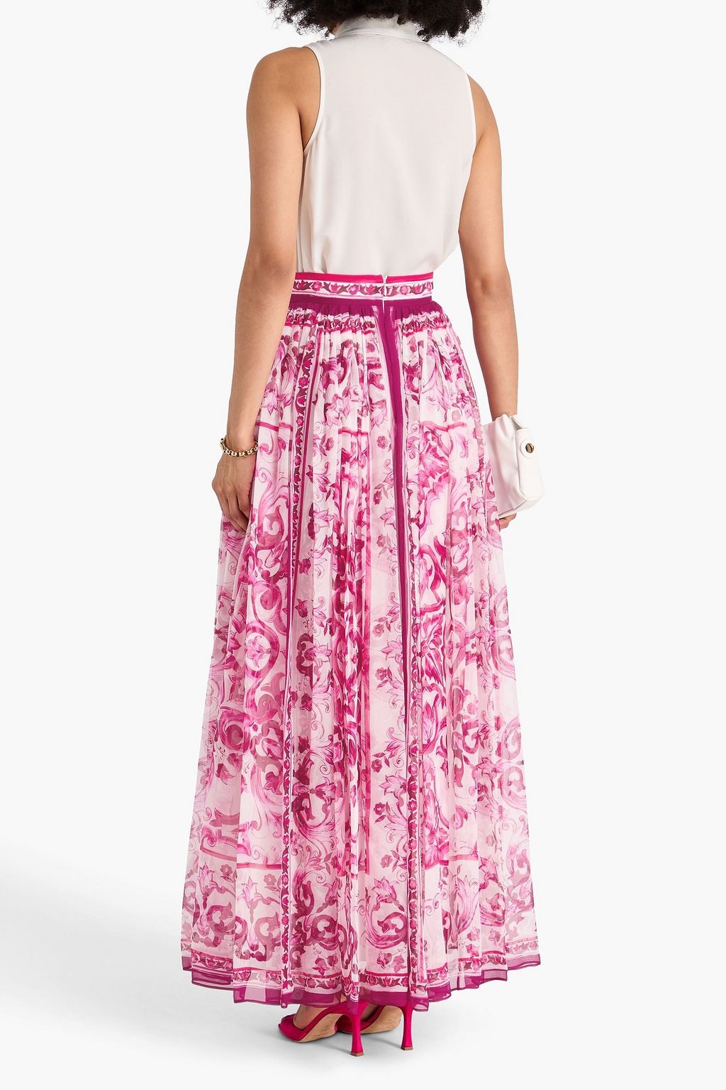 DOLCE&GABBANA Gathered printed silk-voile maxi skirt