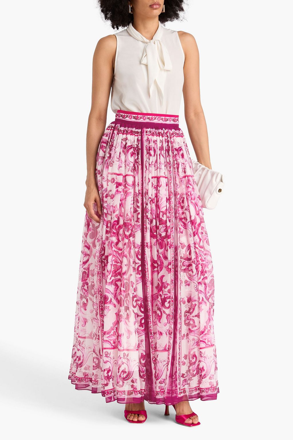 DOLCE&GABBANA Gathered printed silk-voile maxi skirt