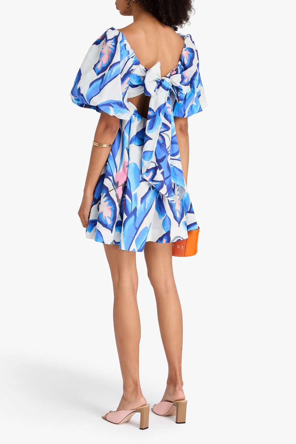 FARM RIO Knotted printed cotton-poplin mini dress
