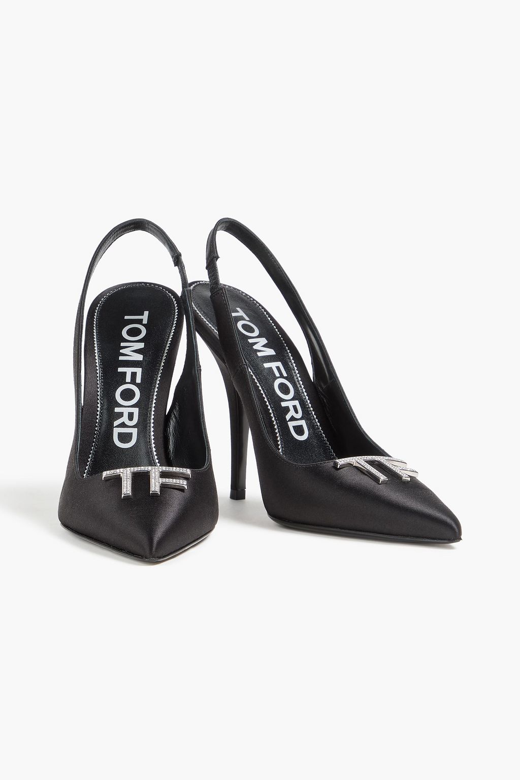 TOM FORD サテン スリングバックパンプス クリスタル付き