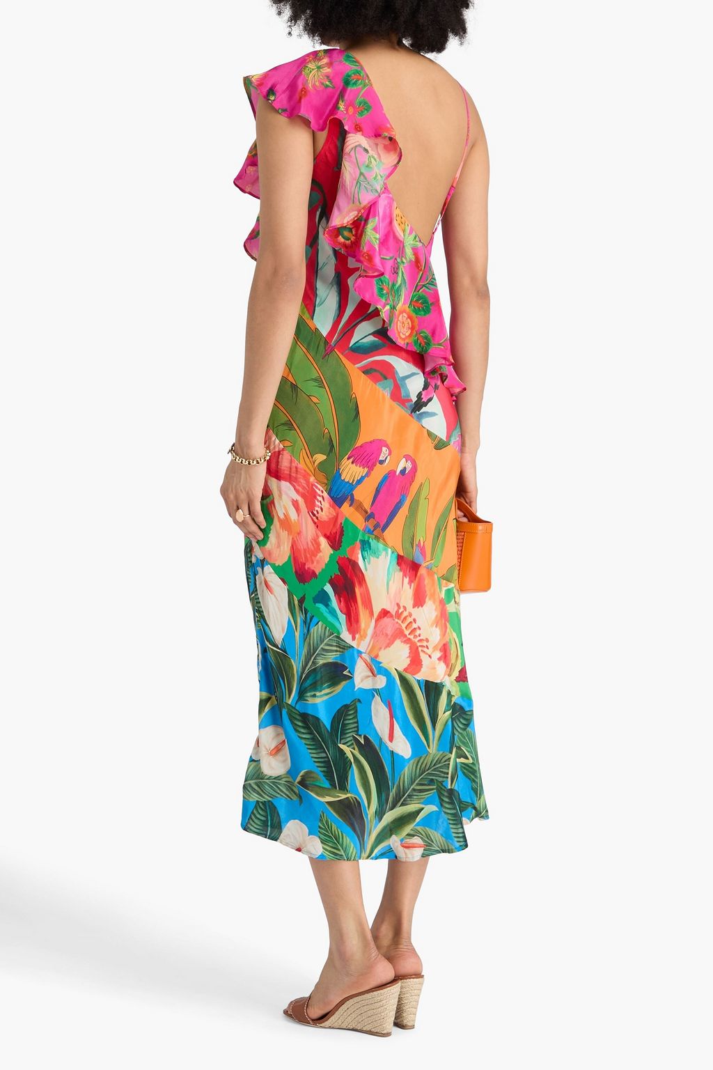 FARM RIO Ruffled floral-print crepe de chine midi dress