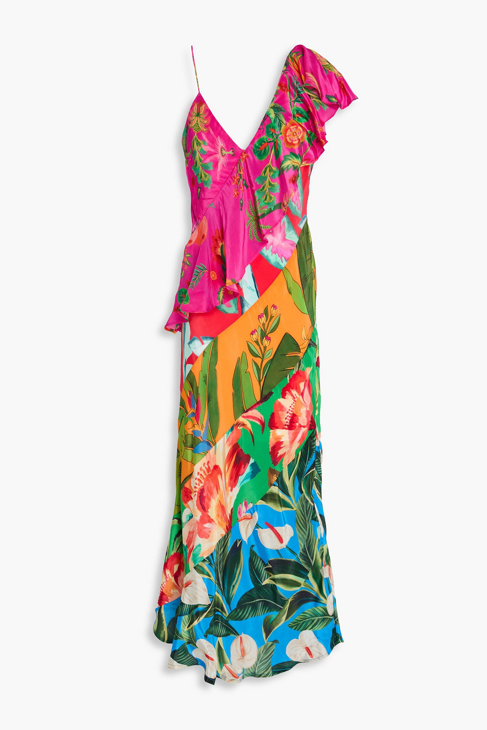 Farm Rio Ruffled Floral-print Crepe De Chine Midi Dress In Multi