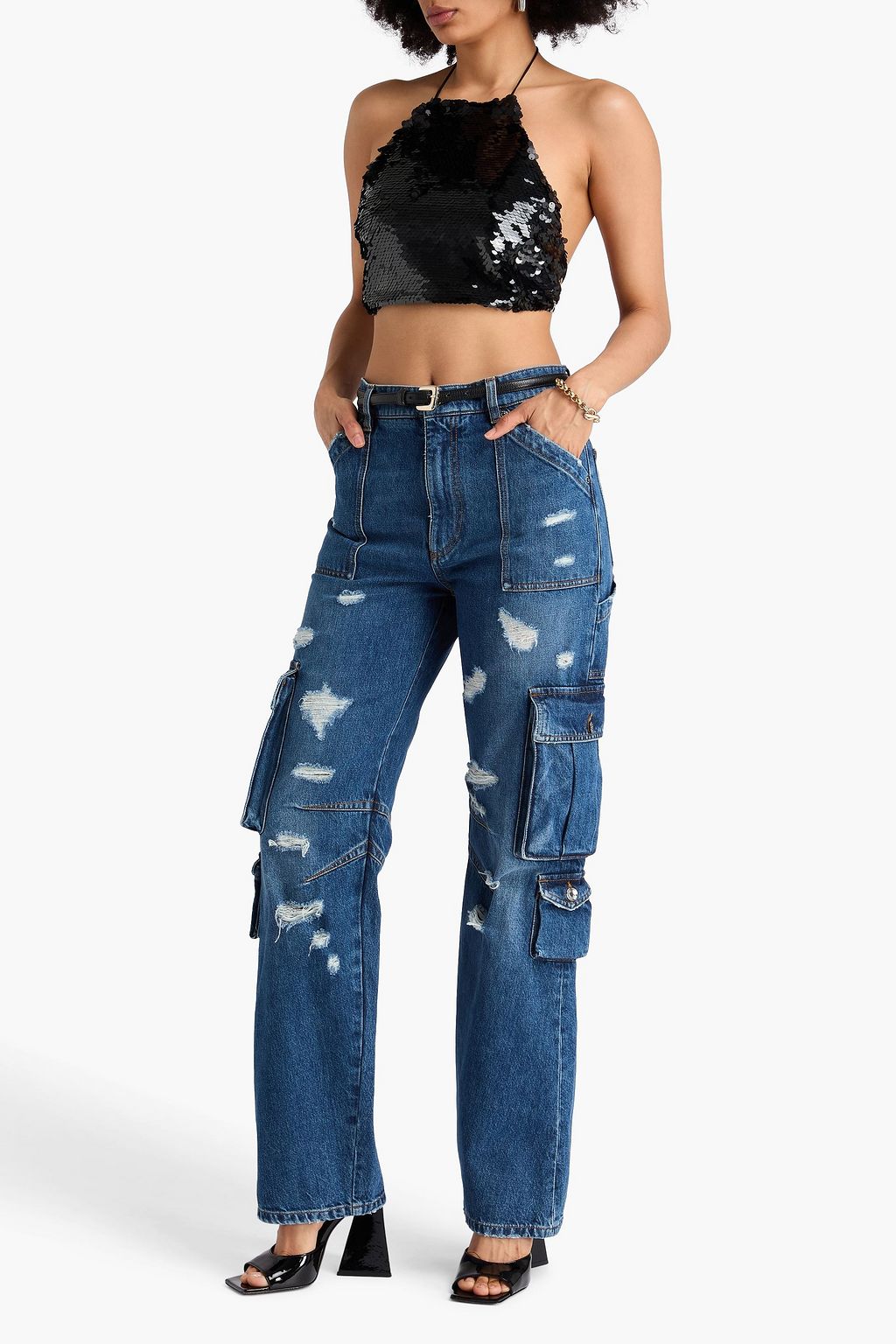 DOLCE&GABBANA Distressed high-rise cargo jeans