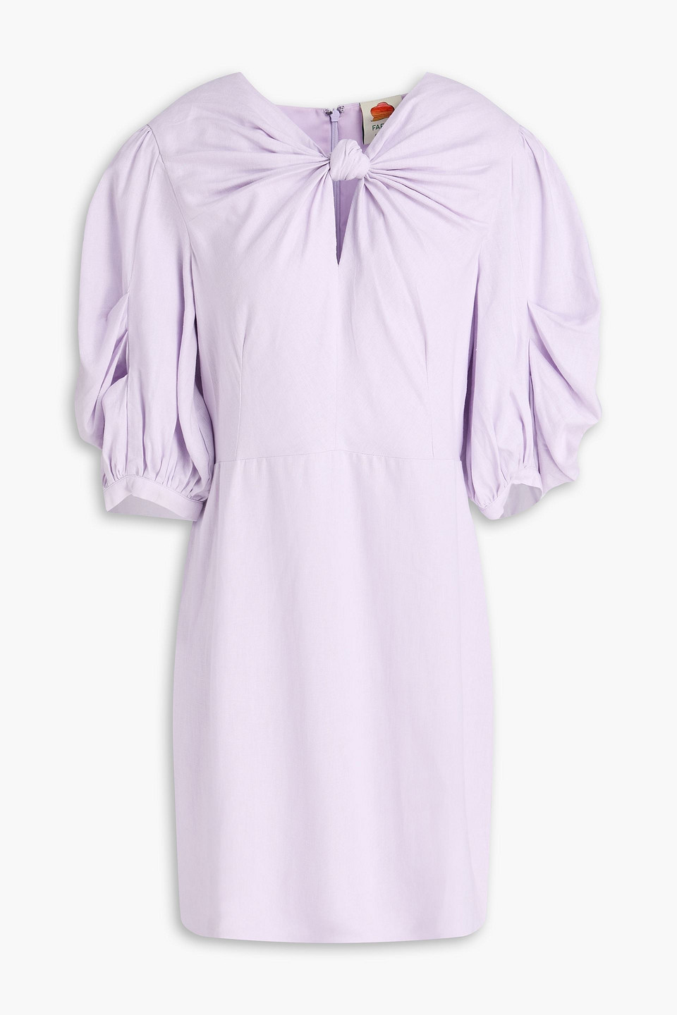 Farm Rio Knotted Linen-blend Mini Dress In Purple