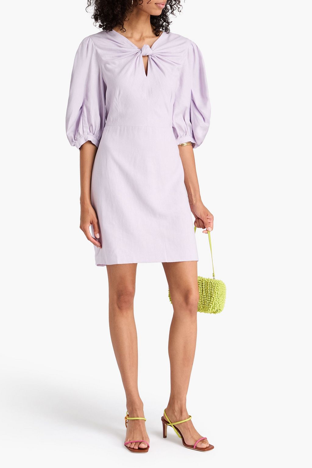 FARM RIO Knotted linen-blend mini dress