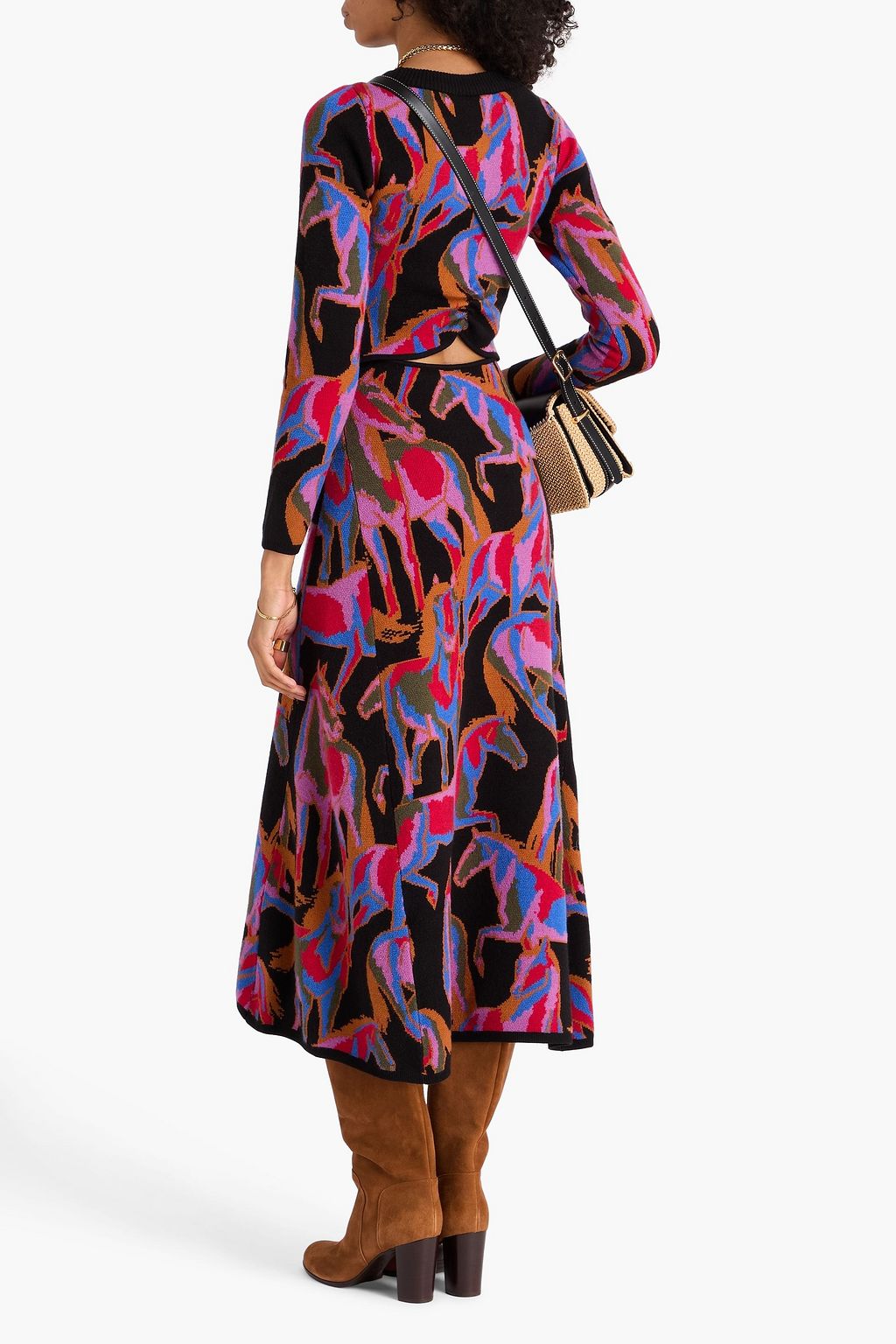 FARM RIO Cutout intarsia-knit midi dress