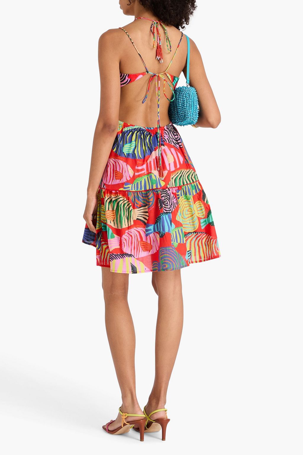 FARM RIO Cutout printed cotton mini dress