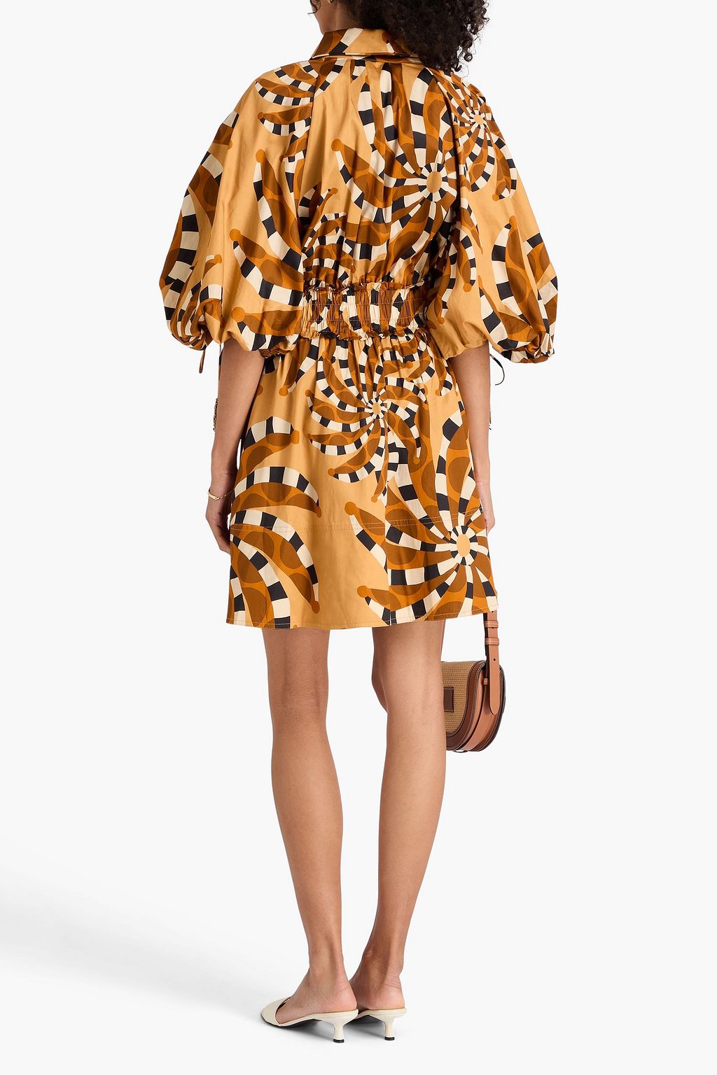FARM RIO Printed cotton-blend poplin mini shirt dress